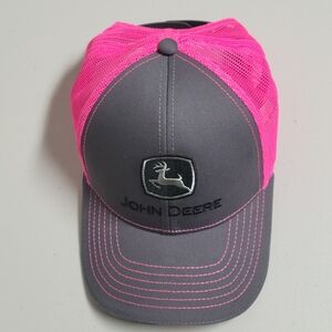 John Deere NWOT Grey Neon Hot Pink Mesh Snapback Hat